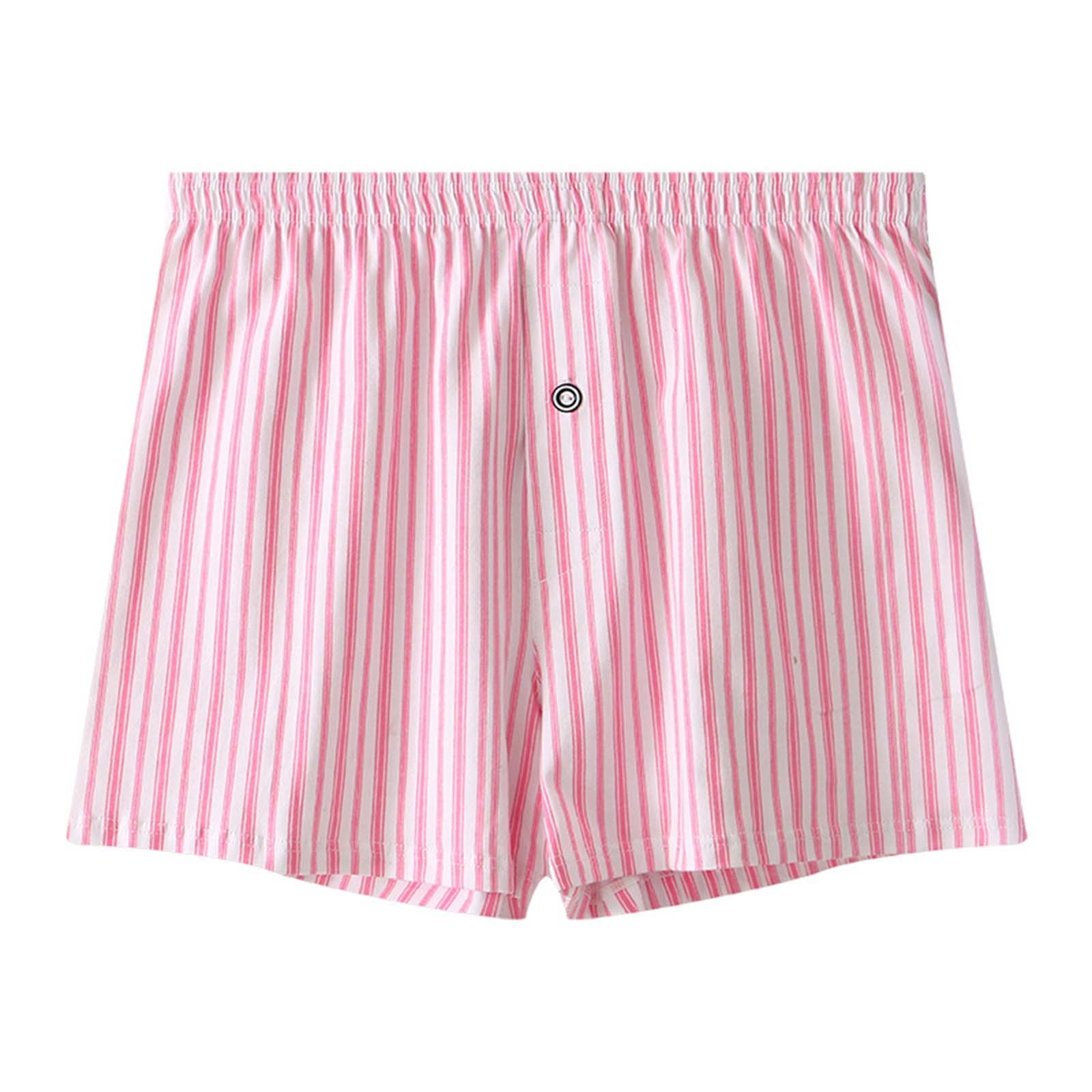 LYEAA Cotton Underwear Men Short Leg Soft Breathable Boxers Striped Plus Loose Comfortable Athletic Underpants Elastic Waistband Fashion Briefs with Button Fly Pink L